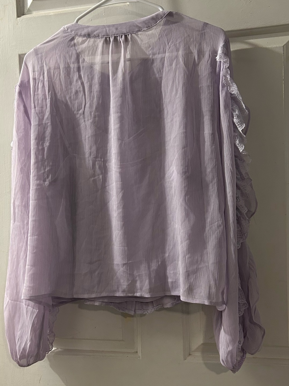 Lace Ruffle Button-Front Lavender Blouse - Picture 2 of 2